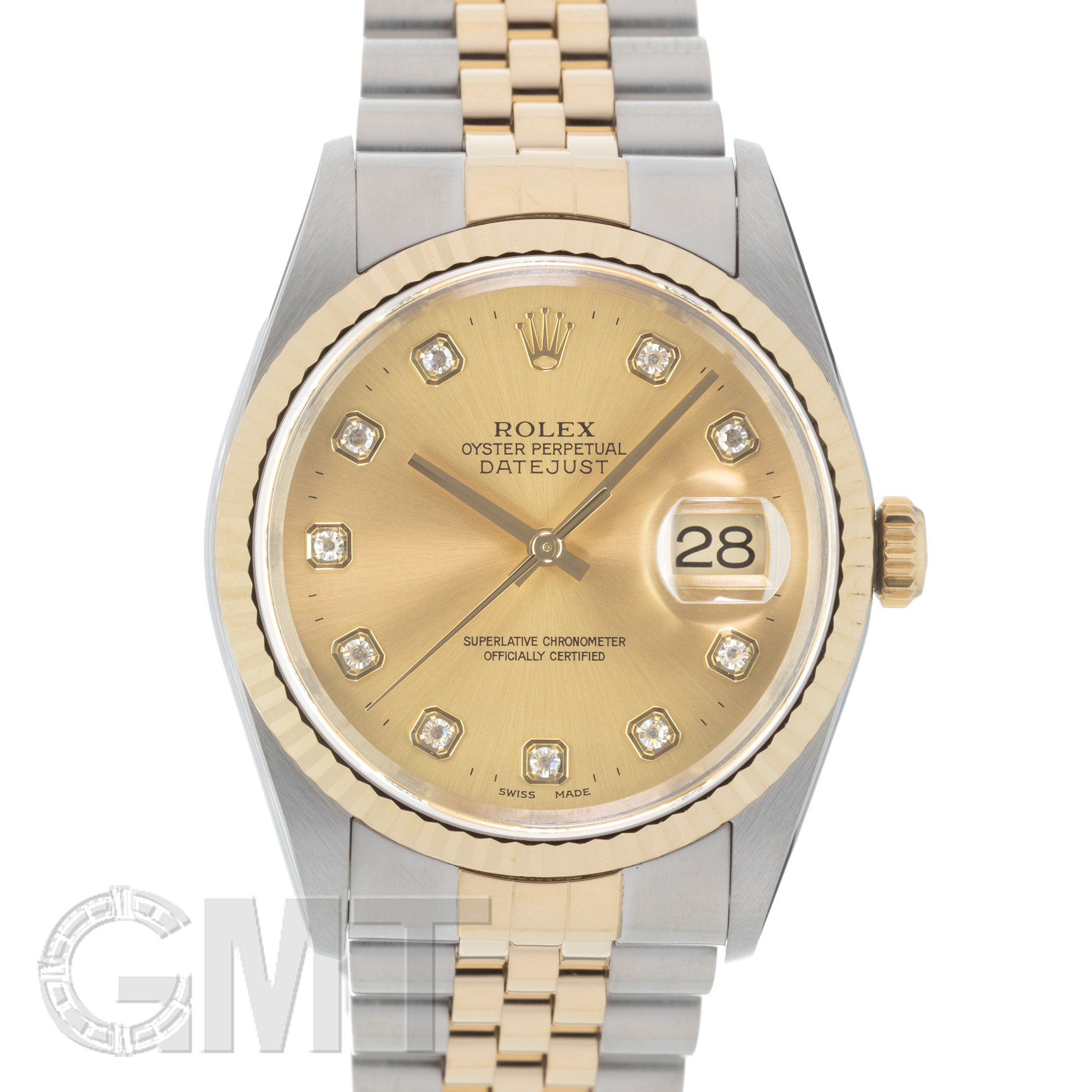 ロレックス16233Ｇ 18Ｋコマ 中古)ROLEX ロレックス デイトジャスト 16233G シャンパン P番（商品ID