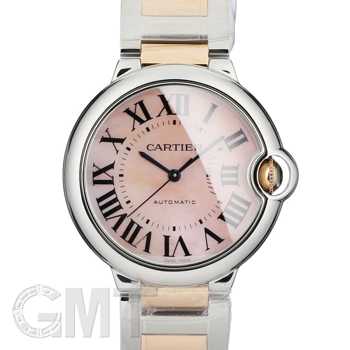 中古)CARTIER カルティエ バロンブルー MM PG/SS PK MOP W6920033 