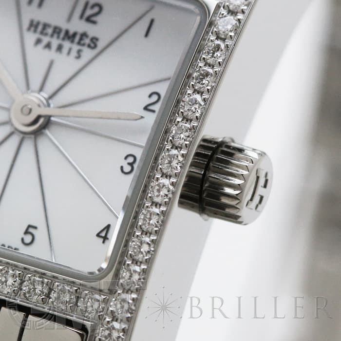 中古)HERMES エルメス Hウォッチ ミニ HH1.130 WHMOP ダイヤベゼル
