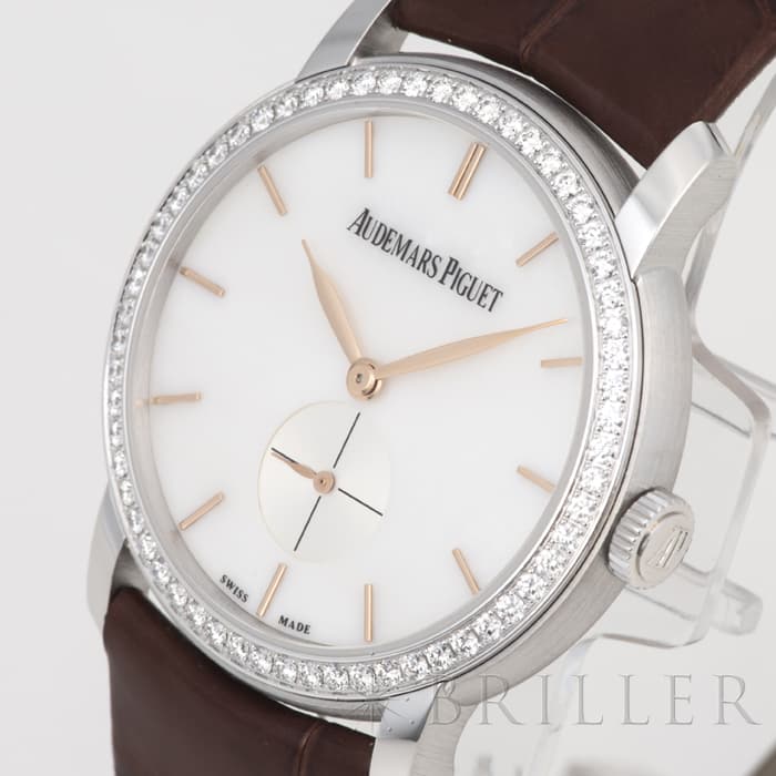 AUDEMARS PIGUET オーデマピゲ ジュールオーデマ ダイヤベゼル 77228BC.ZZ.A001MR.01 ダイヤモンド スモールセコンド 裏スケ シルバー 白 ホワイトシェル K18WG ホワイトゴールド 純正ベルト 純正尾錠 レディース 手巻き AP【6ヶ月保証】【腕時計】【中古】 オーデマピゲ AUDEMARS PIGUET ジュール オーデマ スモールセコンド
