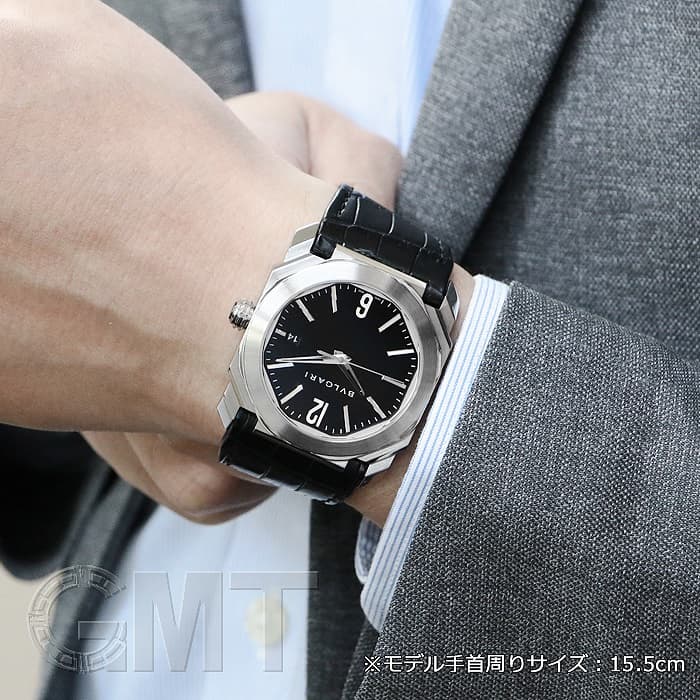 BULGARI ソロテンポブラックレザー腕時計 秋冬は革ベルトで！付け替え簡単で楽しめます！「ブルガリ ブルガリ