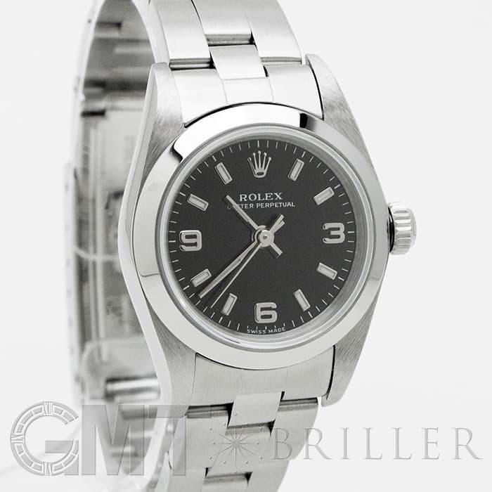 ロレックス オイスターパーペチュアル 76080 ブラック 369ホワイトバー Y番 レディース 中古 腕時計 中古)ROLEX ロレックス オイスターパーペチュアル 76080 ブラック369 Y