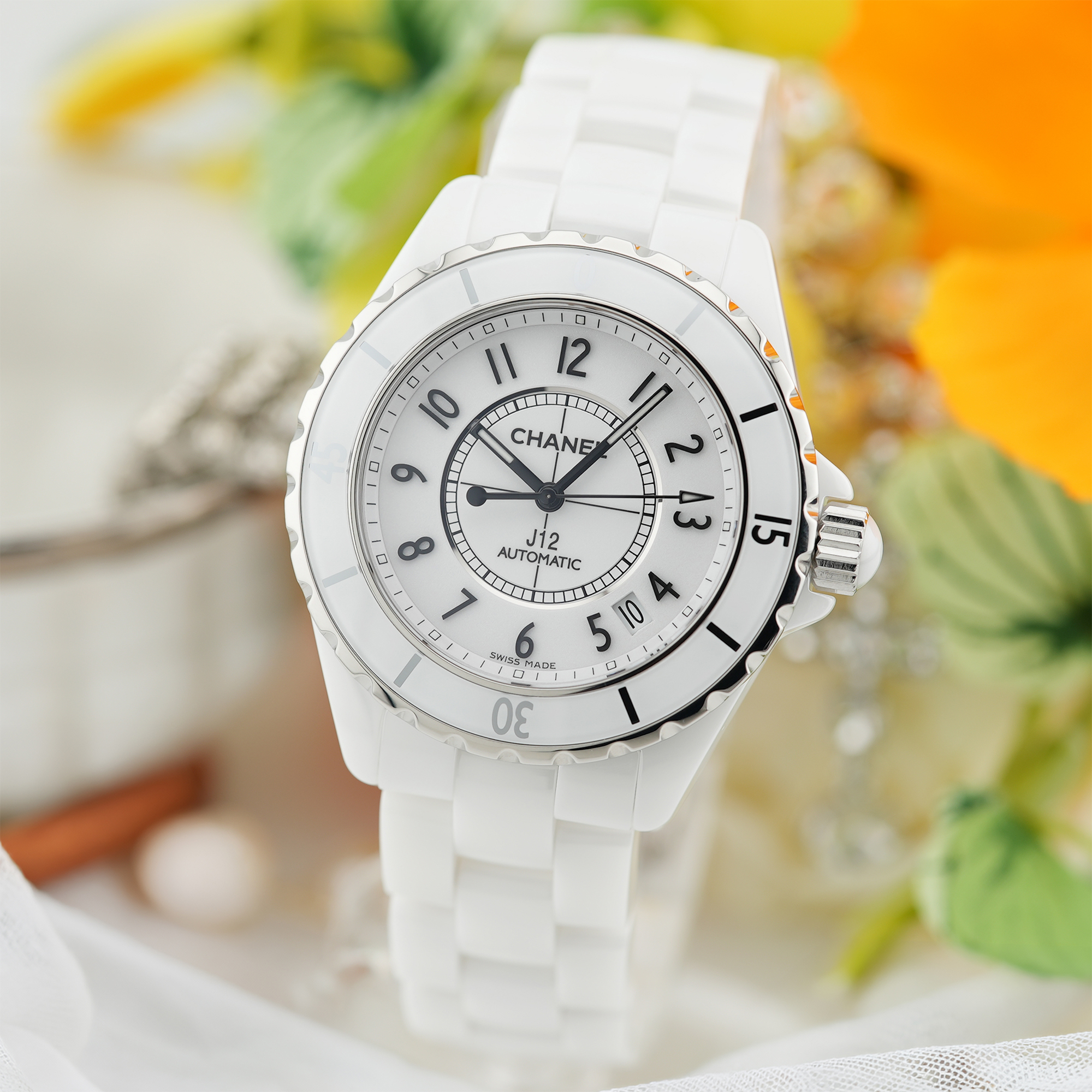 T203 シャネル J12 38mm H0970 ホワイトセラミック オート 中古)CHANEL シャネル J12 H0970 ホワイトセラミック 38mm（商品ID