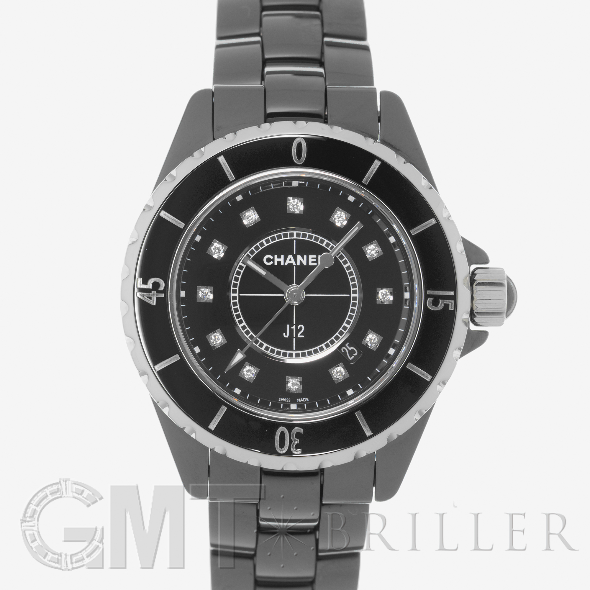 中古)CHANEL シャネル J12 ブラック セラミック 12Pダイヤ H1625 33mm