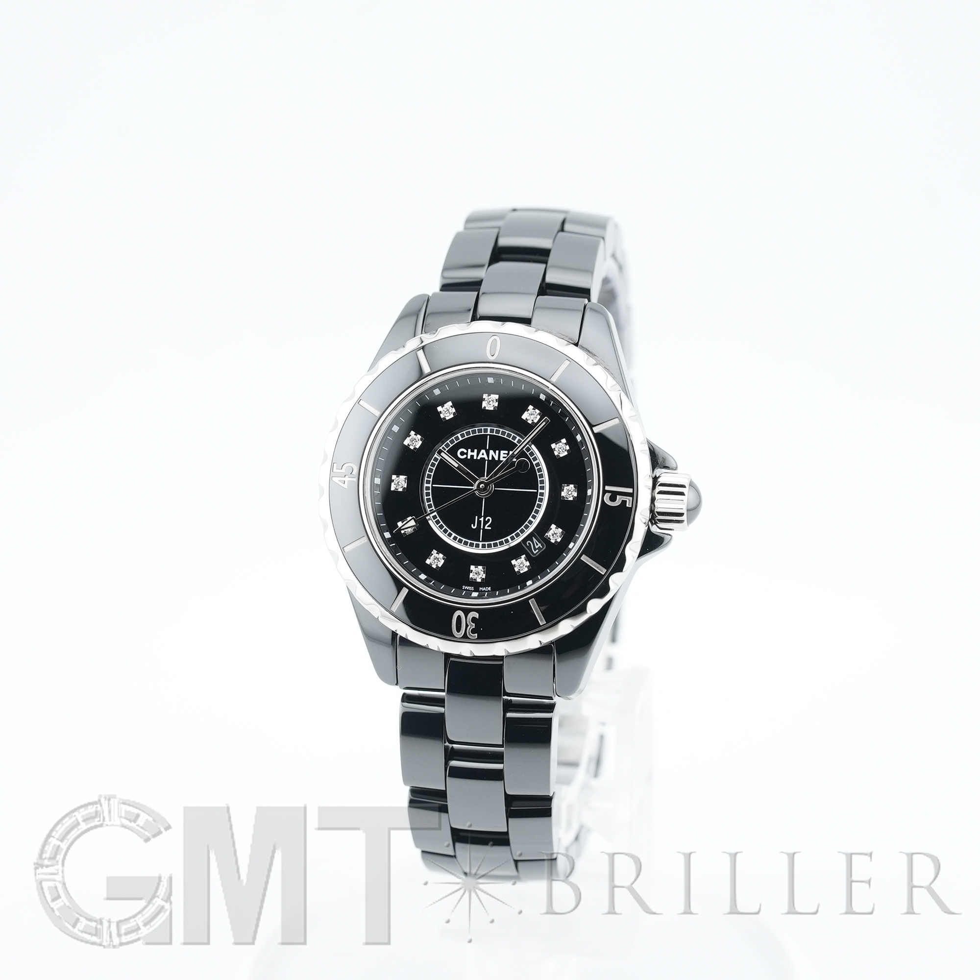 中古)CHANEL シャネル J12 ブラック セラミック 12Pダイヤ H1625 33mm