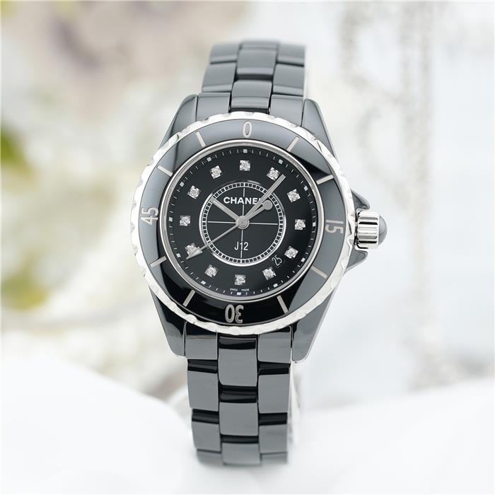 中古)CHANEL シャネル J12 ブラック セラミック 12Pダイヤ H1625 33mm