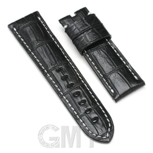 ウォッチアクセサリー 革バンド 【GMTオリジナル ストラップ】パネライ ルミノール用 クロコダイル サイズ24ｍｍ-22ｍｍ　ブラック 生成りステッチ メイン