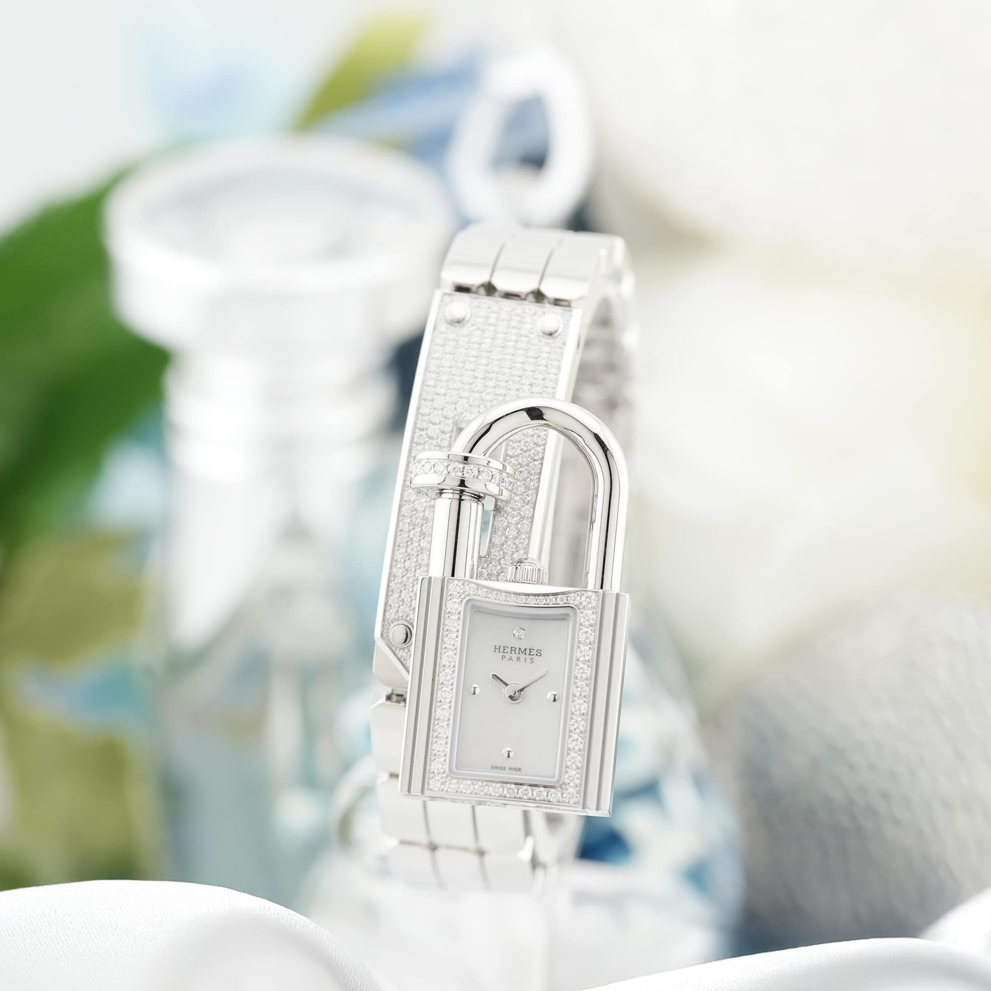 中古)HERMES エルメス ケリー ウォッチ ホワイトシェル ダイヤモンド