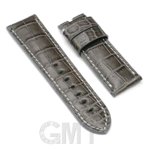 ウォッチアクセサリー 革バンド 【GMTオリジナル ストラップ】パネライ ルミノール用 クロコダイル　サイズ24ｍｍ-22ｍｍ　グレー 生成りステッチ メイン