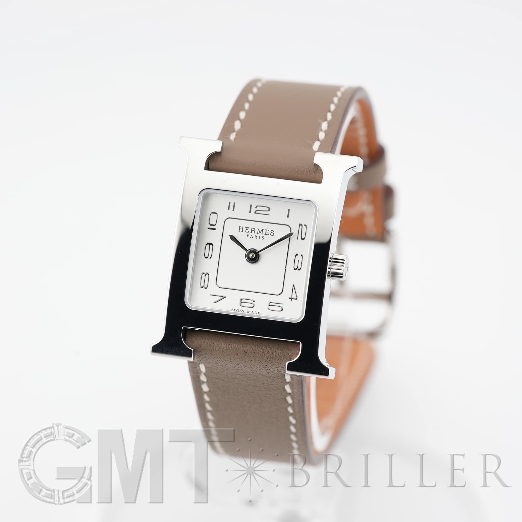 未使用)HERMES エルメス Hウォッチ PM シルバー ホワイト エトゥープ