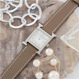 HERMES エルメス Hウォッチ PM シルバー ホワイト エトゥープ HH1.210 メイン