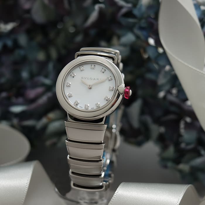 新品)BVLGARI ブルガリ ルチェア ホワイトMOP 12Pダイヤ 28mm 102196