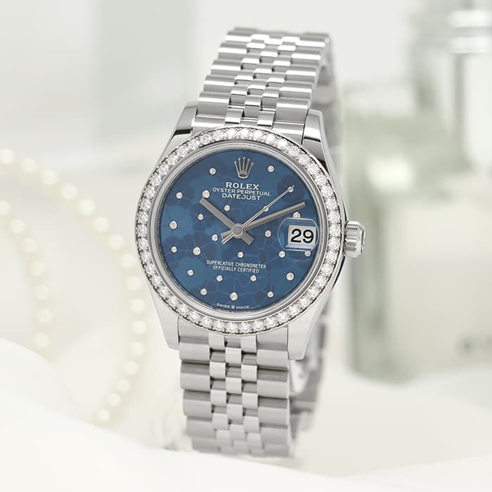 中古 ロレックス ROLEX 278384RBR ランダムシリアル ブルー ユニセックス 腕時計 ロレックス デイトジャスト 31 278384RBR ブルーフローラル