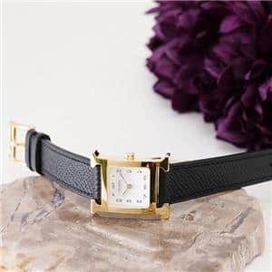 HERMES エルメス Hウォッチ HH1.201.131/UNO 036733WW00  Hウォッチ ゴールドプレーテッド ブラック メイン