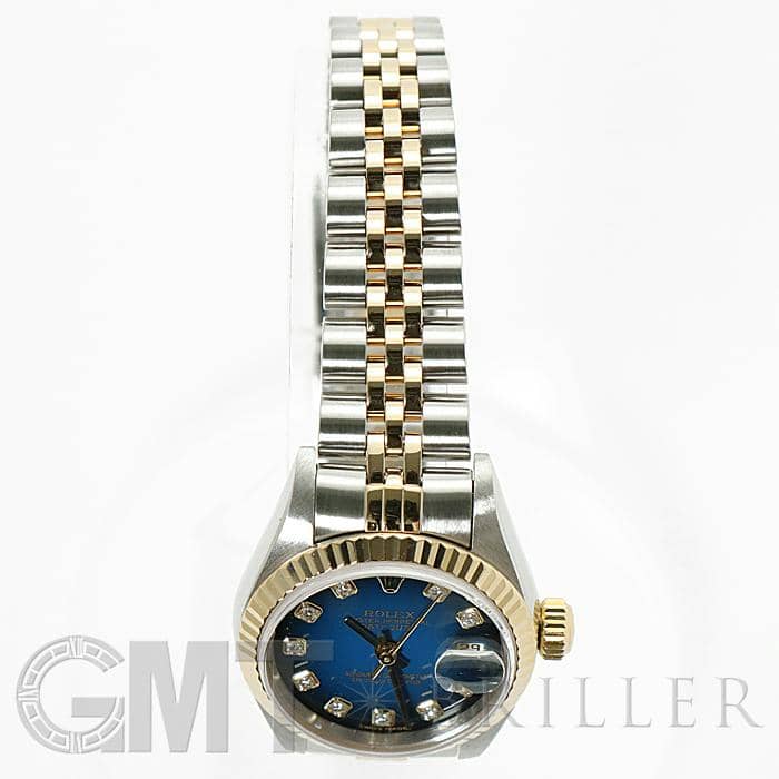 ロレックス Rolex 腕時計 デイトジャスト 26m 79173G Y番 2002年製 10ポイント ダイヤインデックス ブルー グラデーション文字盤 フルーテッドベゼル ジュビリーブレス K18YG SS 自動巻き 【中古】 ROLEX - ロレックス Rolex 腕時計 デイトジャスト 26m 79173G Y番 2002