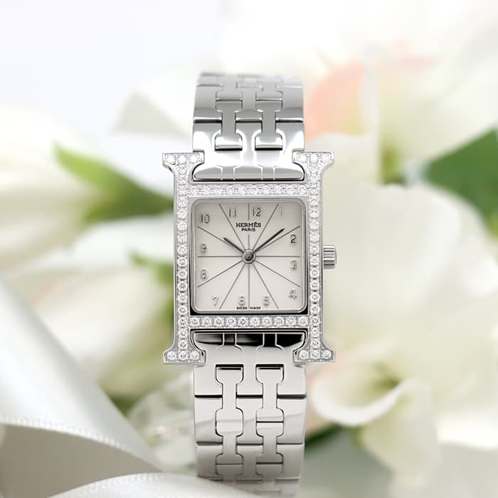 中古)HERMES エルメス Hウォッチ HH1.230 ベゼルダイヤ（商品ID
