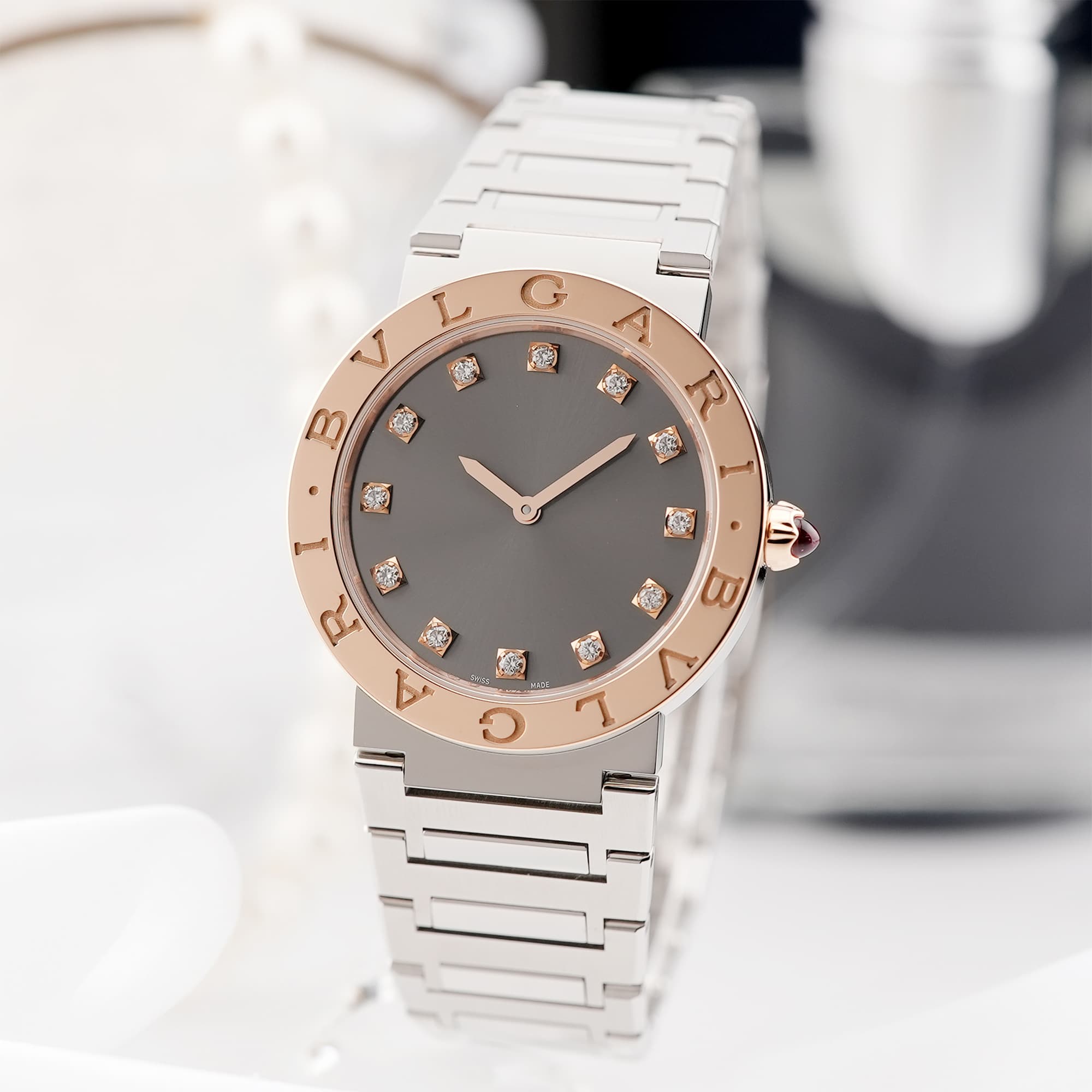 新品)BVLGARI ブルガリ ブルガリ・ブルガリ ウォッチ グレー 12Pダイヤ