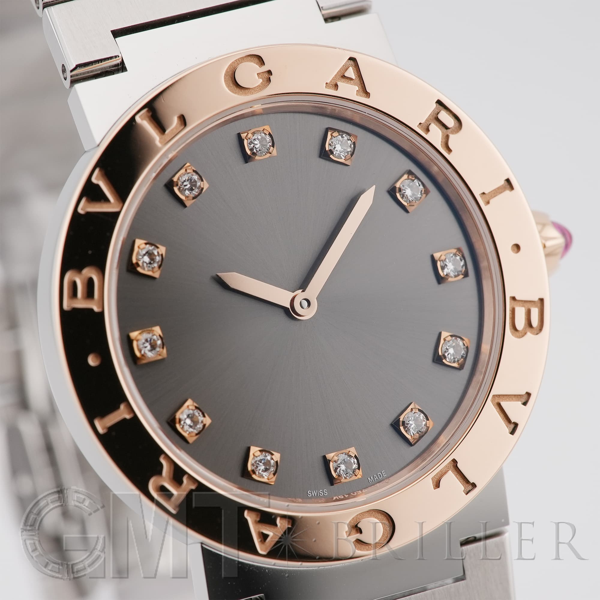 BVLGARI 腕時計 クォーツ ゴールド/シルバー 12Pダイヤ 美品 新品)BVLGARI ブルガリ ブルガリ・ブルガリ ウォッチ グレー 12Pダイヤ