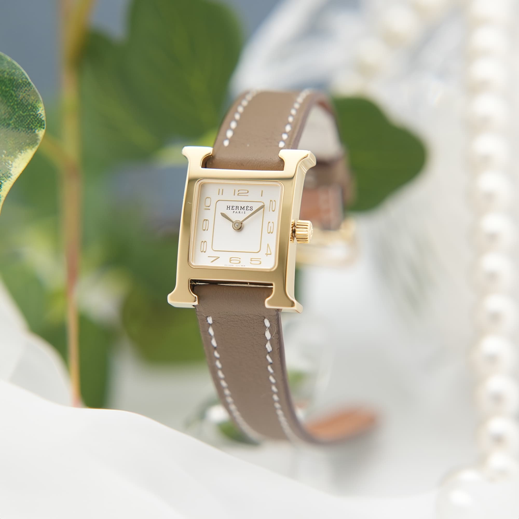 中古)HERMES エルメス Hウォッチ HH1.101 ミニ エトゥープ（商品ID