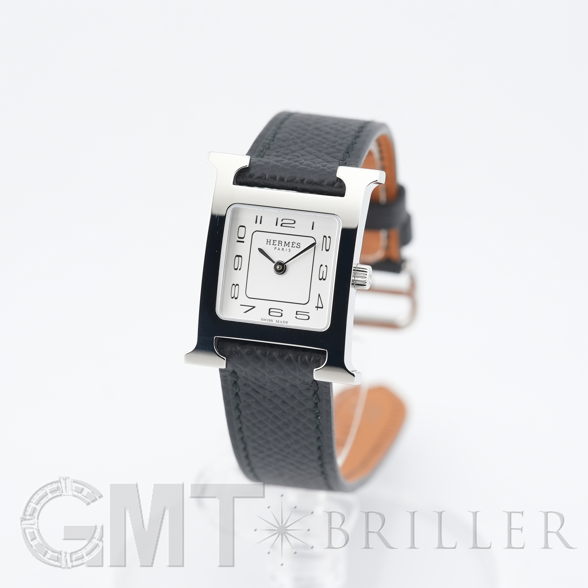 中古)HERMES エルメス Hウォッチ H1.210 MM シルバー ノワール