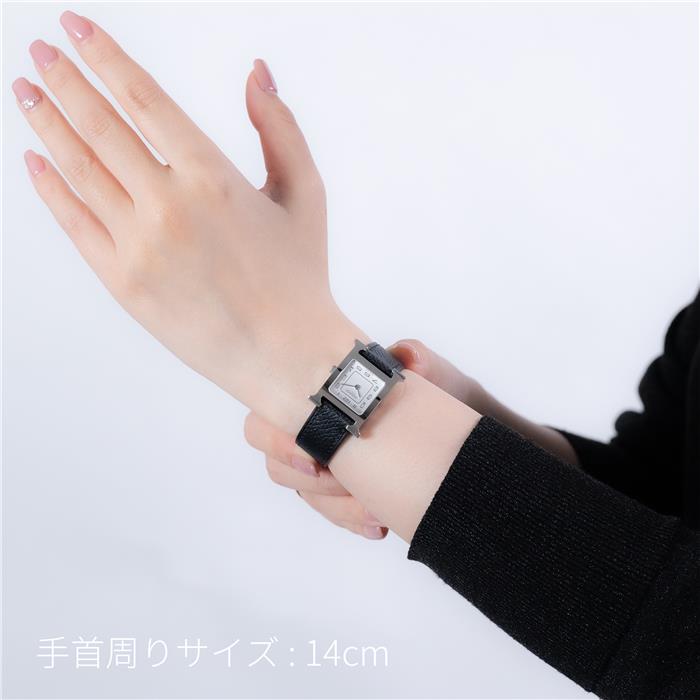 中古)HERMES エルメス Hウォッチ H1.210 MM シルバー ノワール