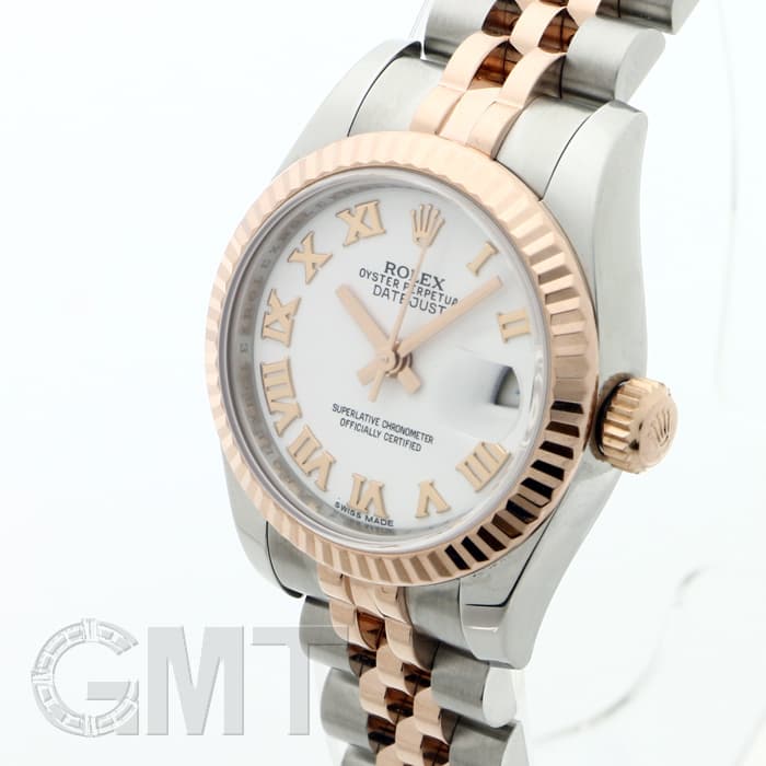 ロレックス Rolex 腕時計 デイトジャスト 179171 V番 2009年 ルーレット刻印 ローマンインデックス ホワイト文字盤 フルーテッドベゼル ジュビリーブレス デイト K18PG SS 自動巻き 【箱・保付き】 【中古】 ROLEX - ロレックス Rolex 腕時計 デイトジャスト 179171 V番 2009年