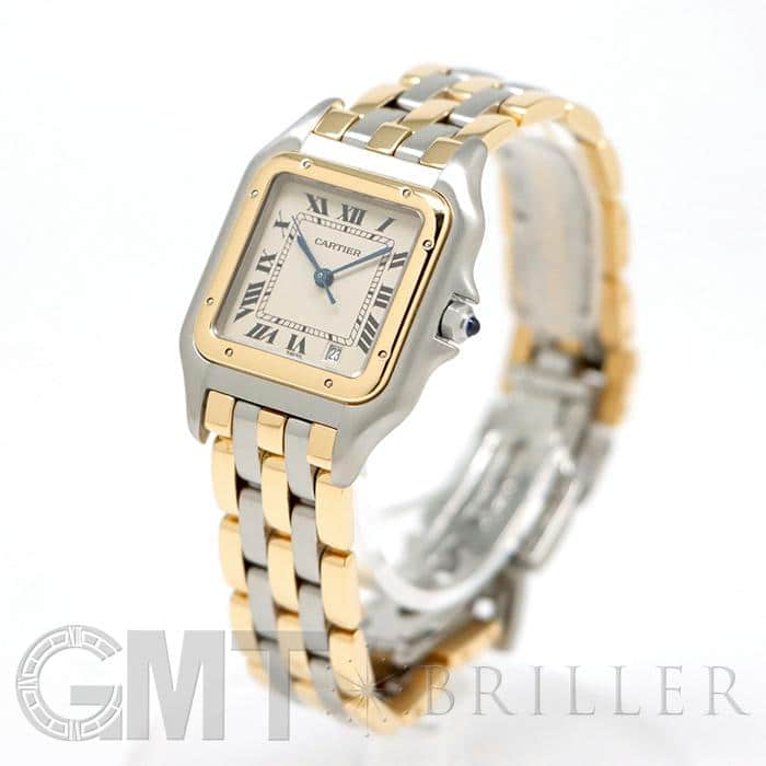 カルティエ Cartier パンテールMM 2ロウ W25028B6 ホワイト イエローゴールド/ステンレススチール レディース 腕時計 中古)CARTIER カルティエ パンテール MM W25028B6（商品ID