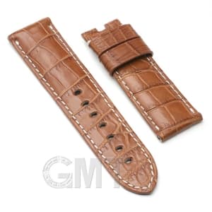 ウォッチアクセサリー 革バンド 【GMTオリジナル ストラップ】パネライ ルミノール用 クロコダイル サイズ24ｍｍ-22ｍｍ　ブラウン 生成りステッチ メイン