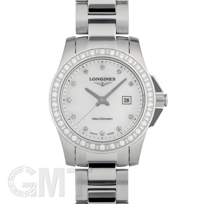 LONGINES ロンジン コンクエスト クラシック L2.285.4 純正ダイヤモンド 12Pダイヤ デイト 裏スケ 白 ホワイトシェル SS ステンレス レディース 自動巻き【6ヶ月保証】【腕時計】【中古】 CONQUEST CLASSIC | Ø 29.50 mm, White Mother-of-pearl | L2.286.4