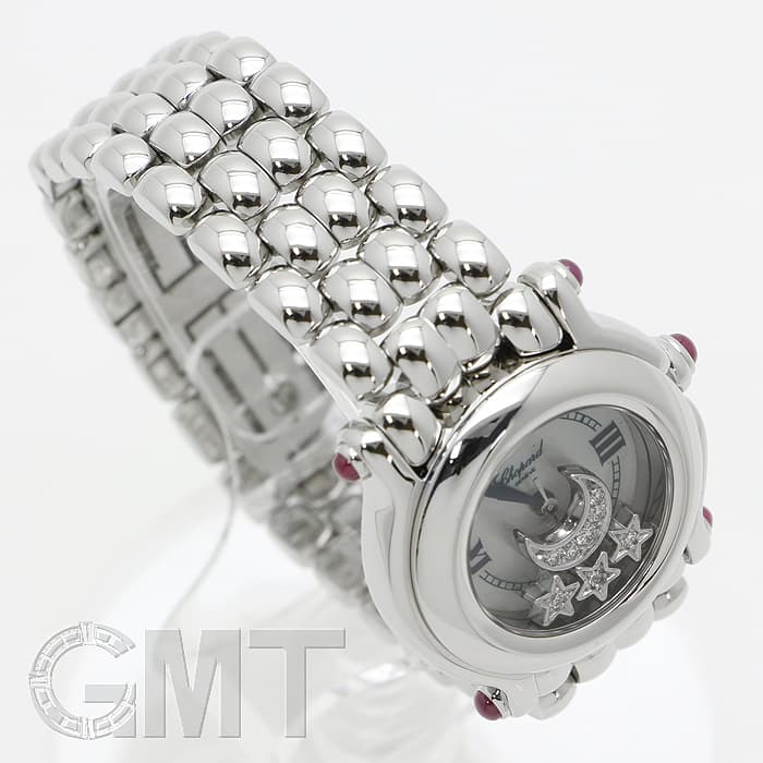 電池交換済 Chopard ショパール ハッピースポーツ 27/8250-21 純正ダイヤモンド ルビー 1ムーン&amp;2スター ピンク シェル SS ステンレス レディース クォーツ【6ヶ月保証】【腕時計】【中古】 Chopard】ショパール 27/8250-21 ハッピースポーツ ムーン＆スター