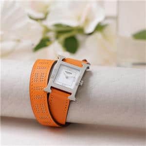HERMES エルメス Hウォッチ HH1.210 W049189WW00 Hウォッチ ホワイト369 SS ドゥブルトゥール 革OR オレンジ メイン