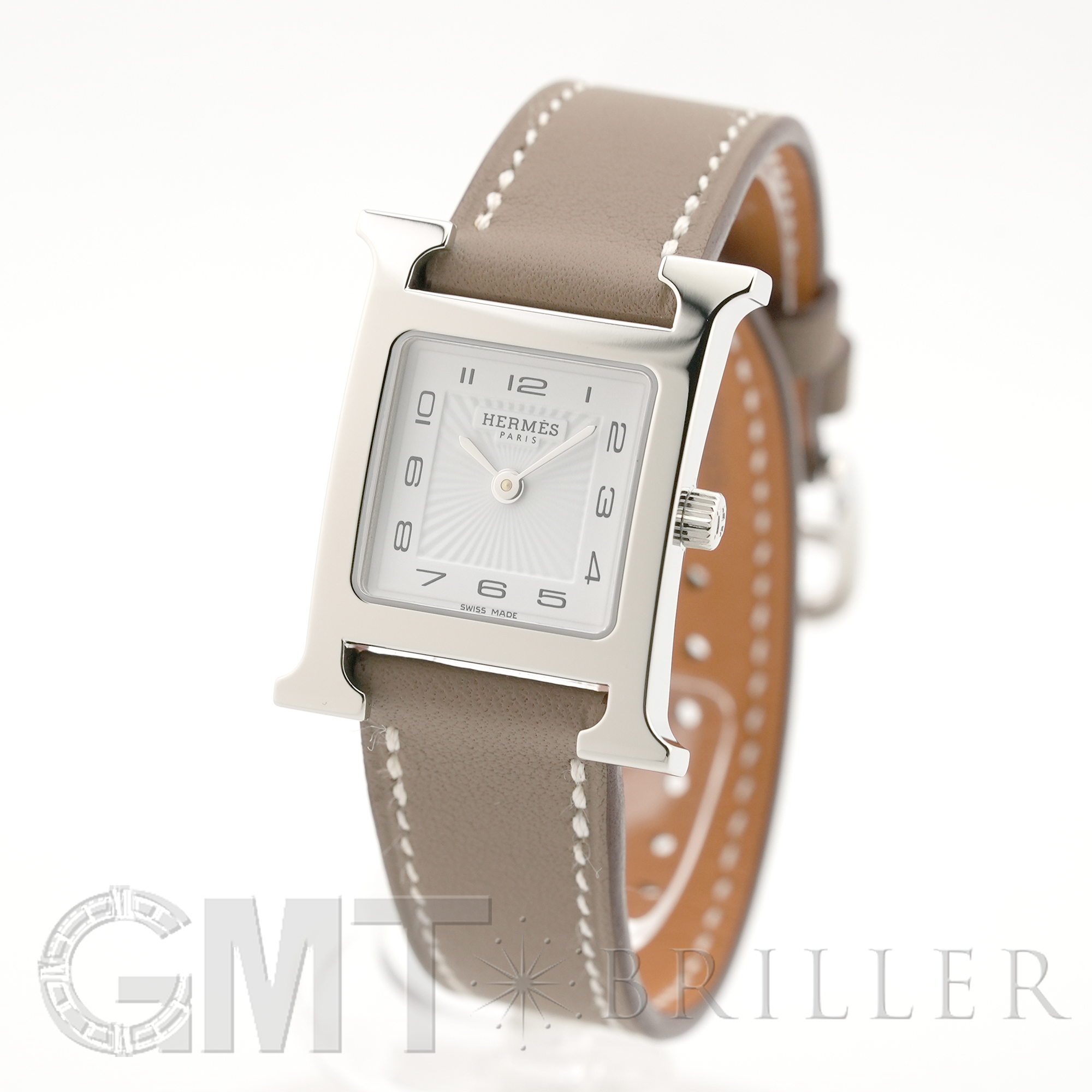 未使用)HERMES エルメス Hウォッチ PM エトゥープ シルバー HH1.210