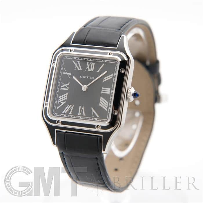 Cartier スクエア型時計サントスデュモンＬМ シルバー/ブラック サントスデュモンLM ブラックラッカー | WSSA0046 | ステンレス