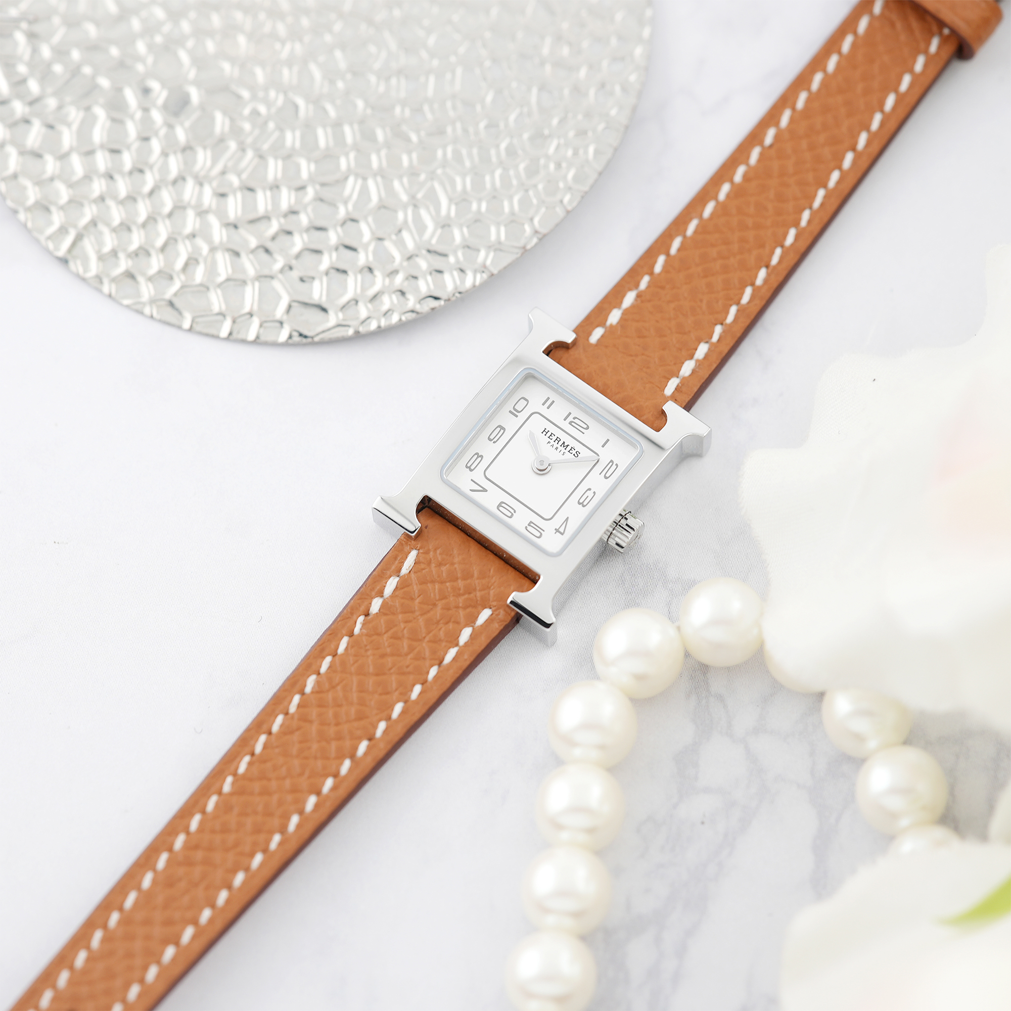 中古)HERMES エルメス Hウォッチ HH1.110 ミニ シルバー ゴールド【未