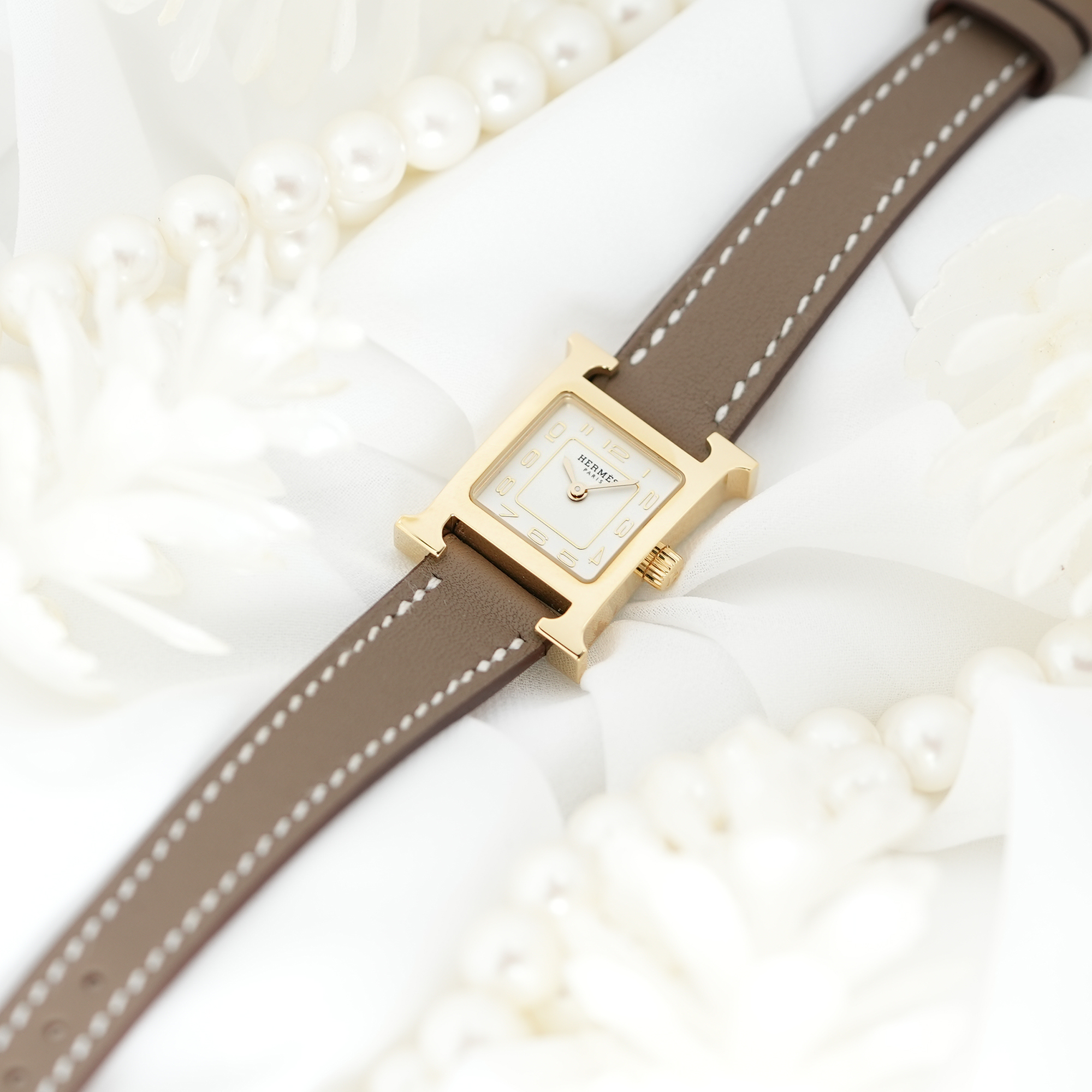 新品)HERMES エルメス Hウォッチ ミニ 21mm エトゥープ ヴォー