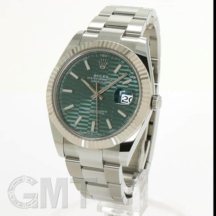 週末セール新品　ROLEX デイトジャスト　掛け時計 ミントグリーンフルーテッド 未使用)ROLEX ロレックス デイトジャスト 41 126334 ミントグリーン