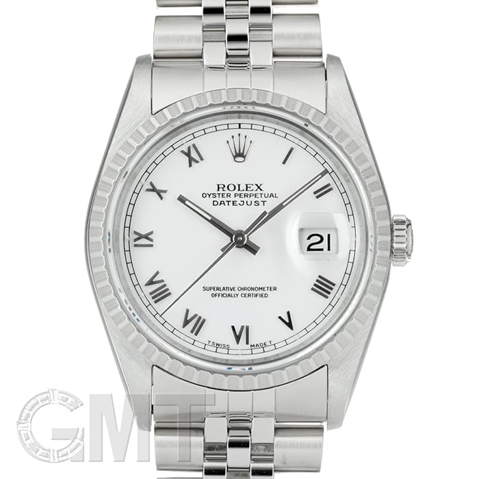 ロレックス Rolex 腕時計 デイトジャスト 16220 P番 2000年 ローマンインデックス ホワイト文字盤 ジュビリーブレス デイト SS 自動巻き 【箱・保付き】 【中古】 ロレックス Rolex 腕時計 デイトジャスト 16220 P番 2000年 ローマン
