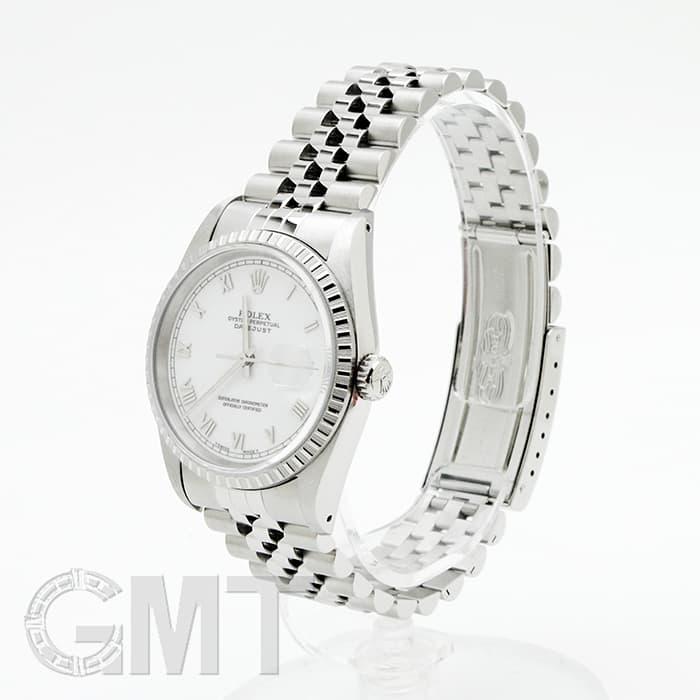 ロレックス Rolex 腕時計 デイトジャスト 16220 P番 2000年 ローマンインデックス ホワイト文字盤 ジュビリーブレス デイト SS 自動巻き 【箱・保付き】 【中古】 ROLEX - ロレックス Rolex 腕時計 デイトジャスト 16220 P番 2000年