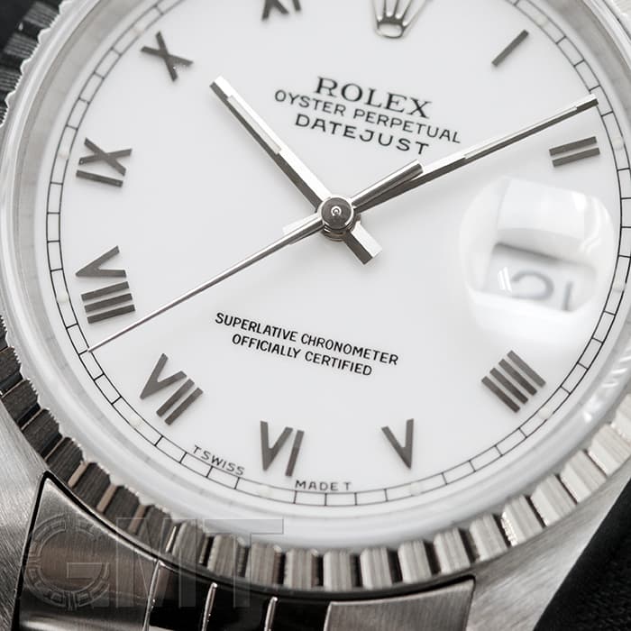 ロレックス Rolex 腕時計 デイトジャスト 16220 P番 2000年 ローマンインデックス ホワイト文字盤 ジュビリーブレス デイト SS 自動巻き 【箱・保付き】 【中古】 ロレックス Rolex 腕時計 デイトジャスト 16220 P番 2000年 ローマン