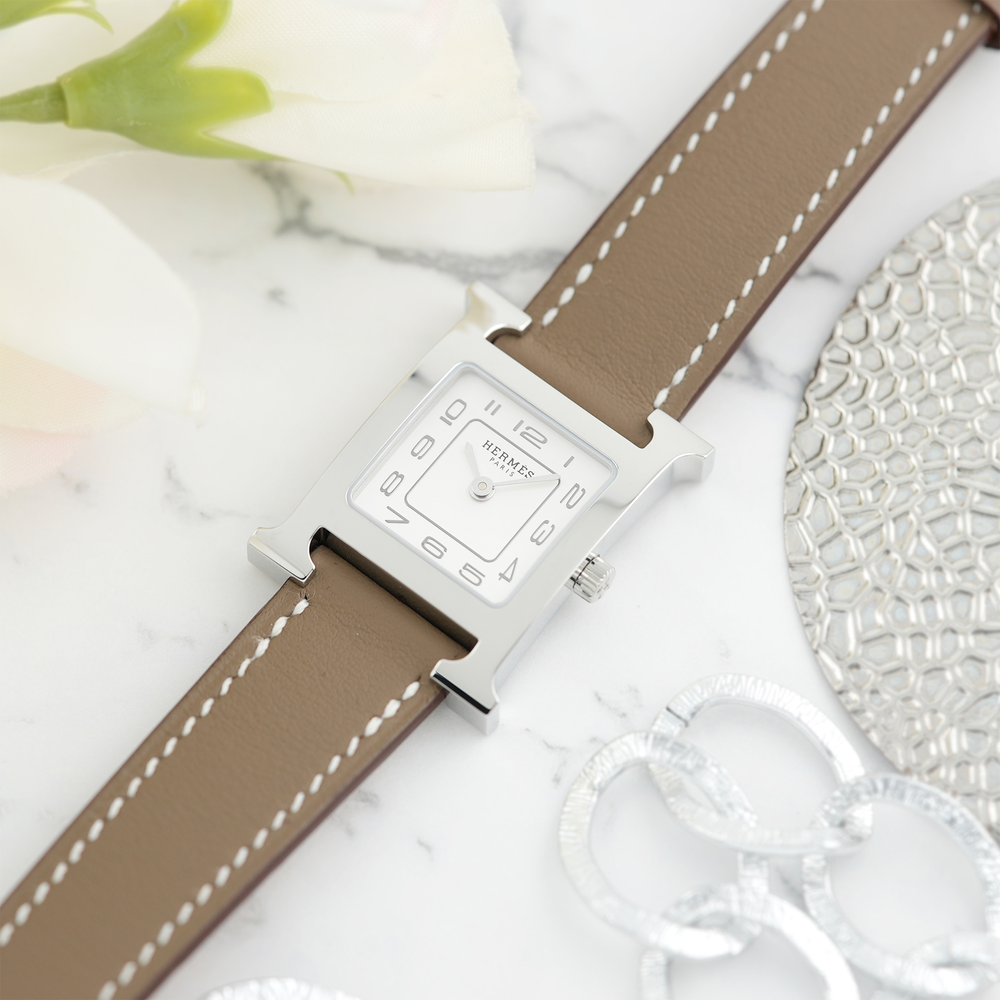 新品)HERMES エルメス Hウォッチ 30mm ミディアム エトゥープ ヴォー