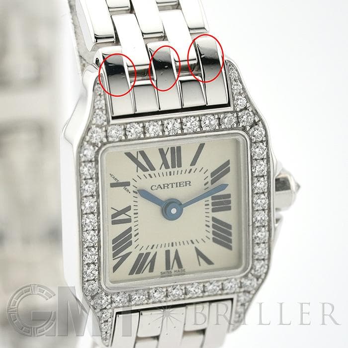 カルティエ Cartier 腕時計 サントス ミニ ドゥモワゼル WF902005 ダイヤベゼル スクエア ホワイト文字盤 ブラック アリゲーター レザーベルト K18WG クオーツアナログ 【中古】 Cartier（カルティエ） ミニサントス ドゥ モワゼル ダイヤ WF902005