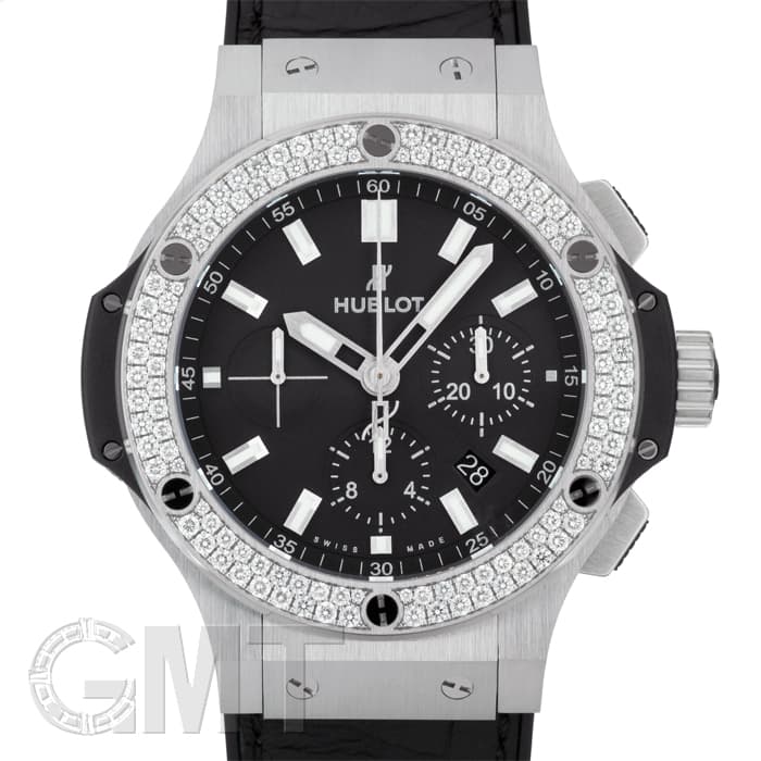 内部点検済 HUBLOT ウブロ  ビッグバン エボリューション クロノグラフ 301.SX.1170.RX.1104 44mm デイト 純正ダイヤモンド ダイヤベゼル 黒 ブラック SS ステンレス 純正ベルト 純正尾錠 メンズ 自動巻き【6ヶ月保証】【腕時計】【中古】 新品)HUBLOT ウブロ ビッグバン エヴォリューション ベゼルダイヤ 301