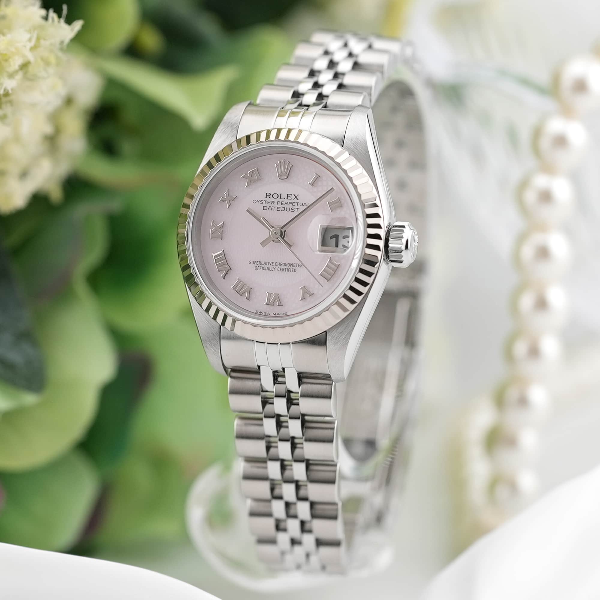 中古)ROLEX ロレックス デイトジャスト 79174NRD ピンクシェル ローマ