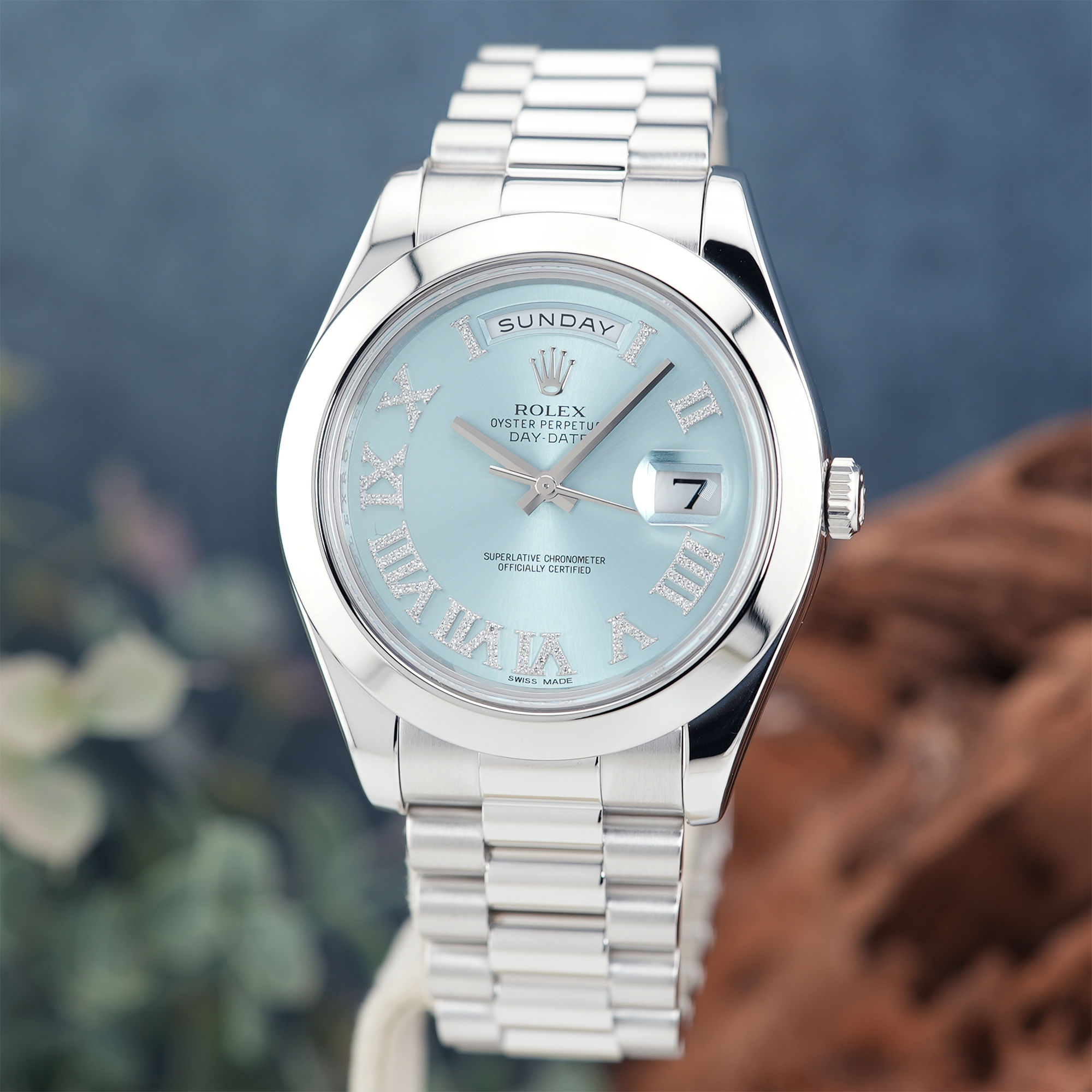 中古)ROLEX ロレックス デイデイトII 218206 アイスブルー ローマ