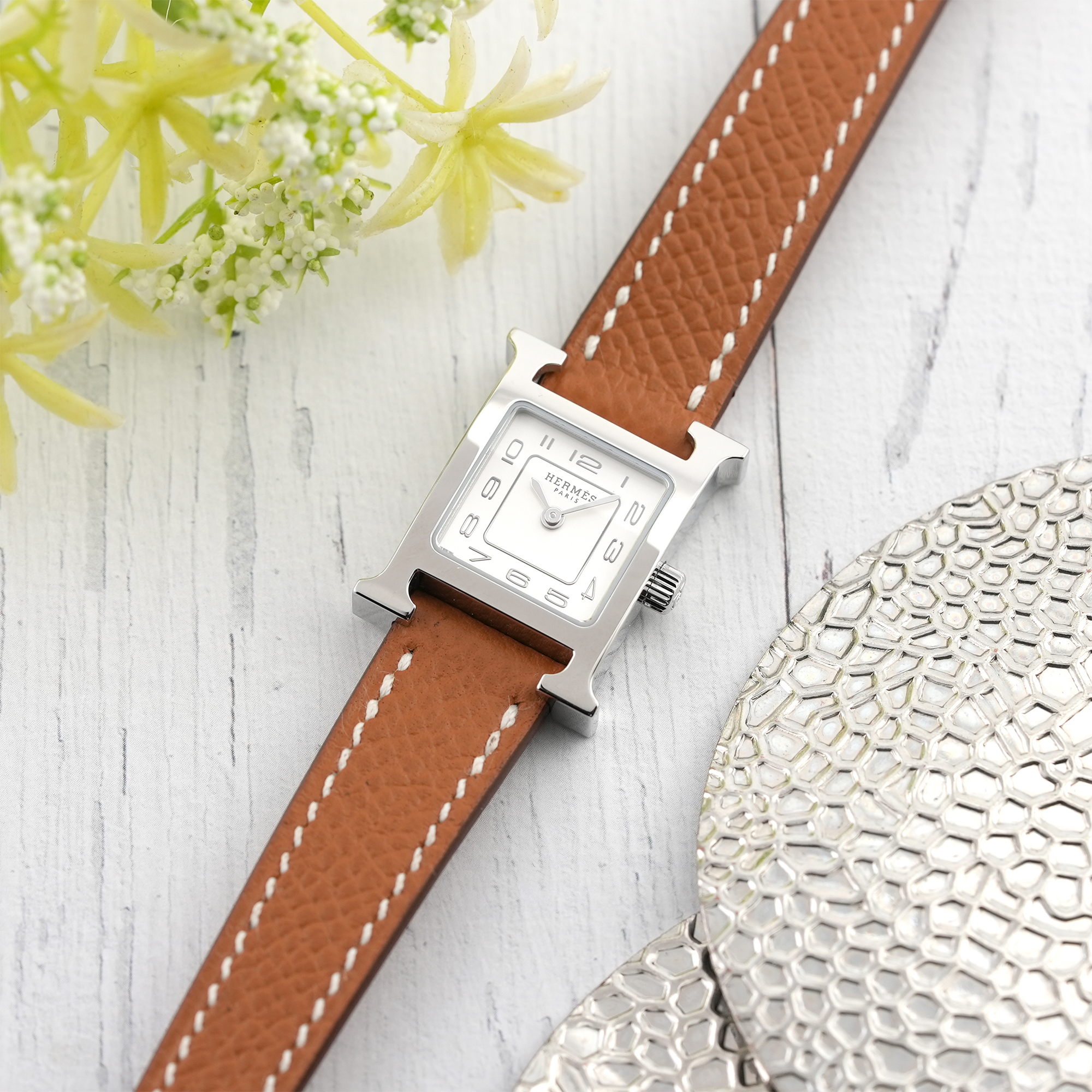 未使用)HERMES エルメス Hウォッチ ミニ シルバー ゴールド HH1.110