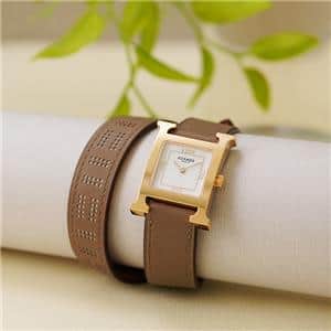 HERMES エルメス Hウォッチ HH1.1.201　W049197WW00 ピンクゴールドプレーテッド ドゥブルトゥール  エトゥープ メイン