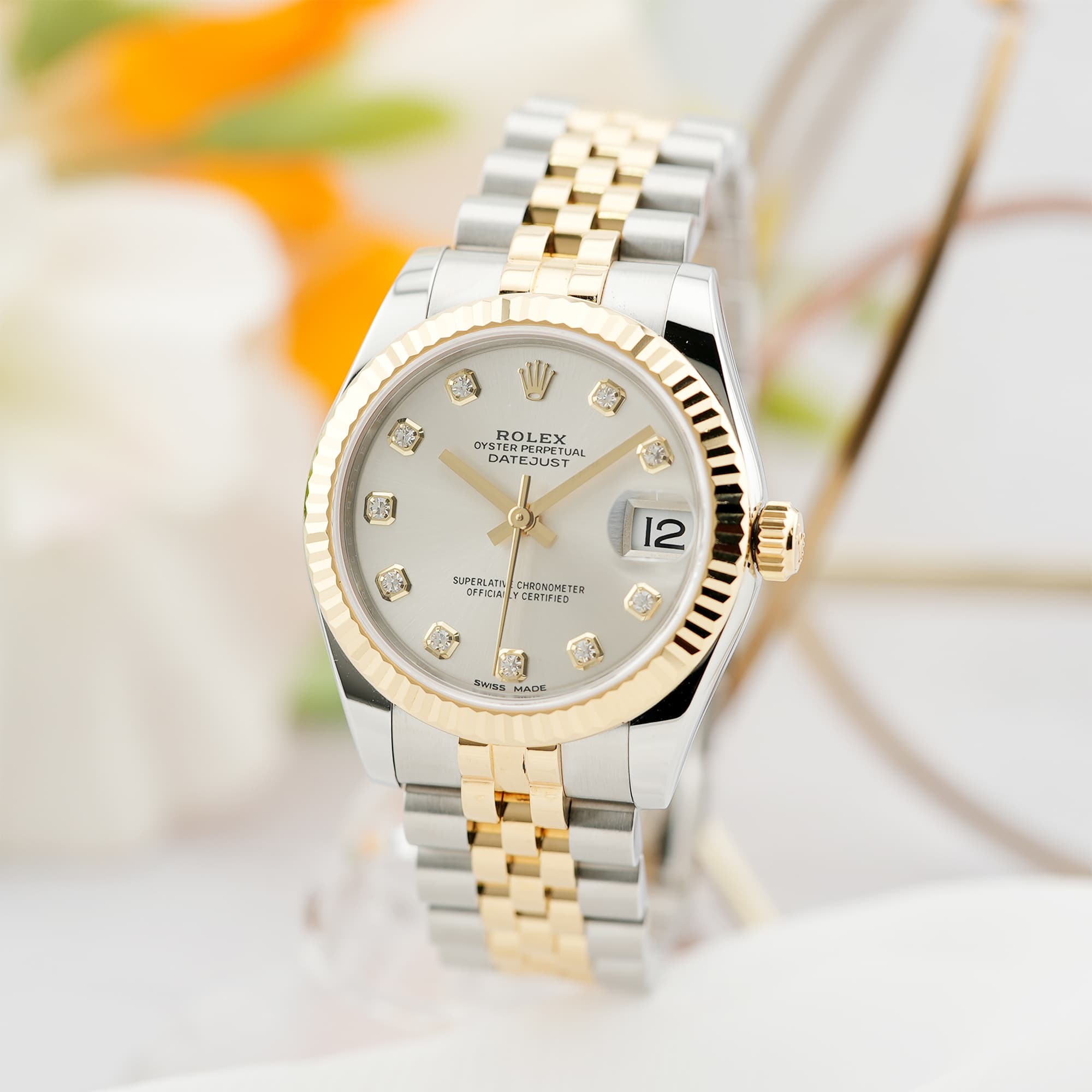 ROLEX レディース デイトジャスト ゴールド/シルバー Rolex Lady-Datejust 279173-0008 | Silver Diamond Dial Oyster