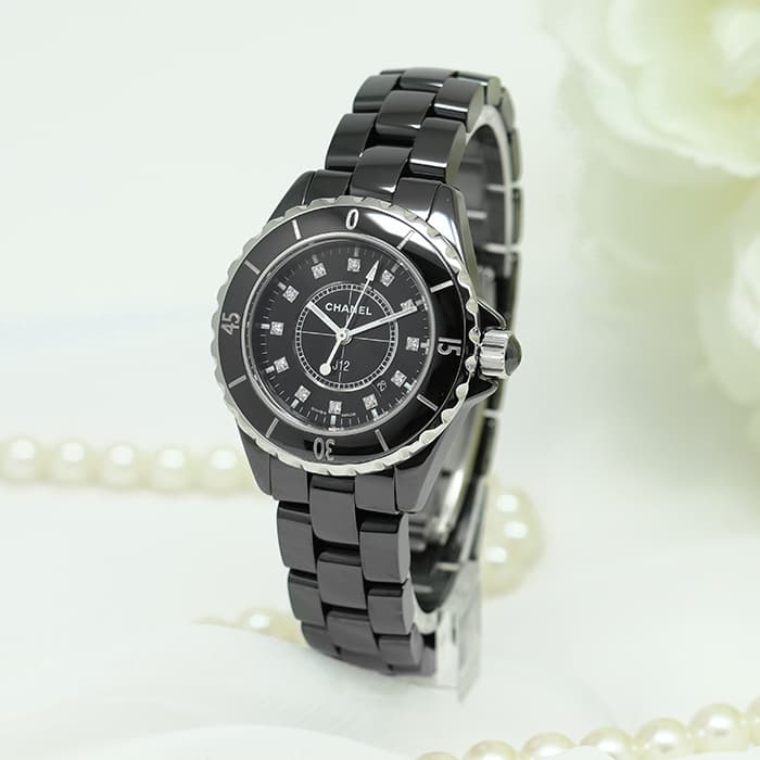 中古)CHANEL シャネル J12 ブラック セラミック 12Pダイヤ H1625