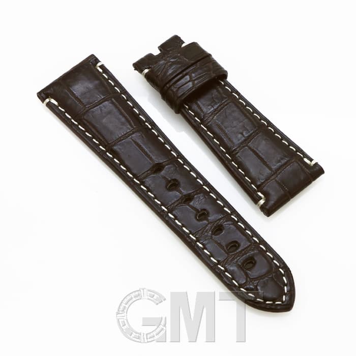 ウォッチアクセサリー 革バンド パネライ ラジオミール用 ストラップ クロコダイル　サイズ25ｍｍ-20ｍｍ　ブラウン生成りステッチ