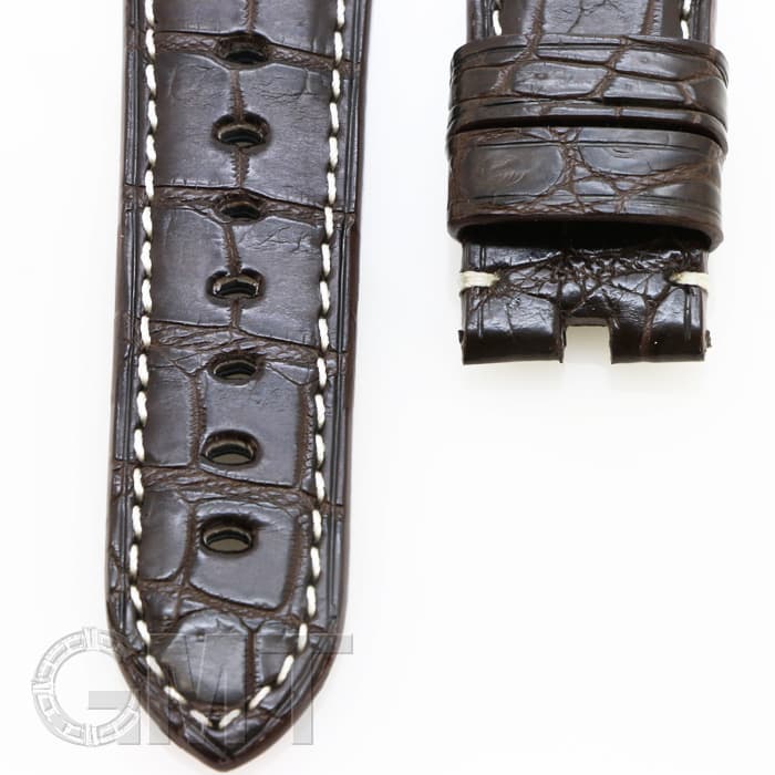 ウォッチアクセサリー 革バンド パネライ ラジオミール用 ストラップ クロコダイル　サイズ25ｍｍ-20ｍｍ　ブラウン生成りステッチ
